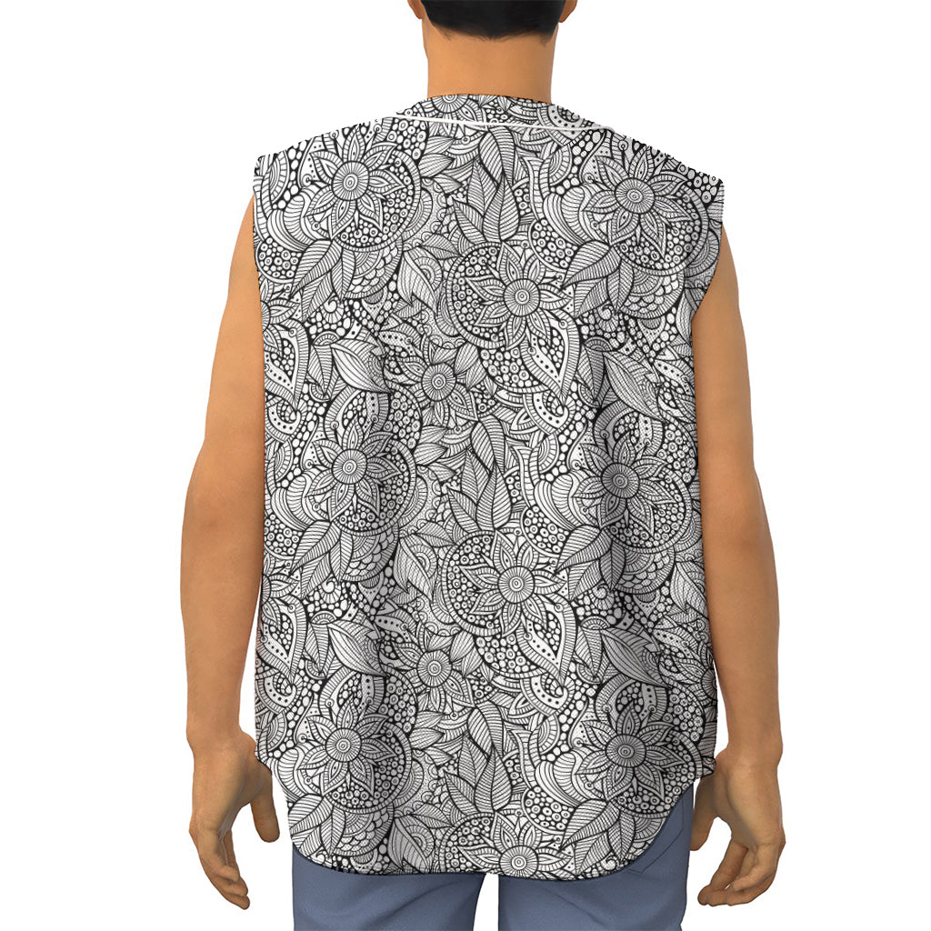 Monochrome Zentangle Pattern Print Sleeveless Baseball Jersey