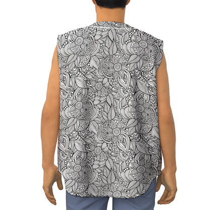 Monochrome Zentangle Pattern Print Sleeveless Baseball Jersey