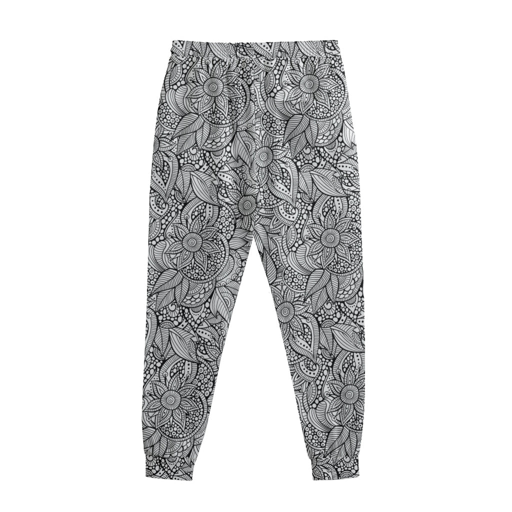 Monochrome Zentangle Pattern Print Sweatpants
