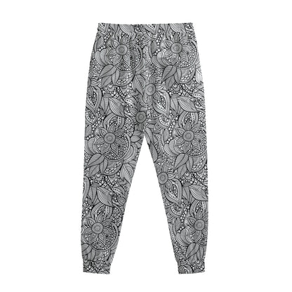 Monochrome Zentangle Pattern Print Sweatpants