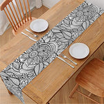 Monochrome Zentangle Pattern Print Table Runner