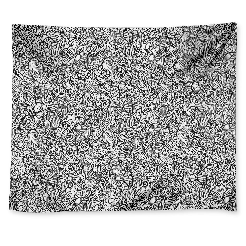 Monochrome Zentangle Pattern Print Tapestry