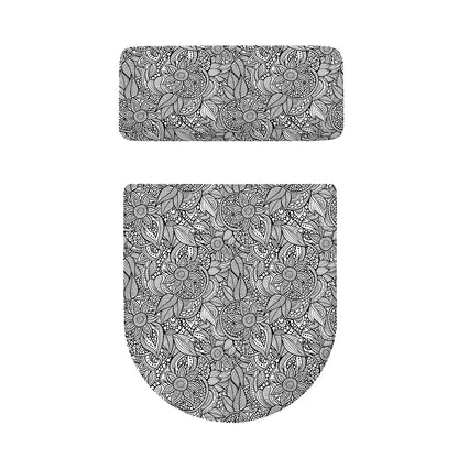 Monochrome Zentangle Pattern Print Toilet Lid And Tank Cover Set