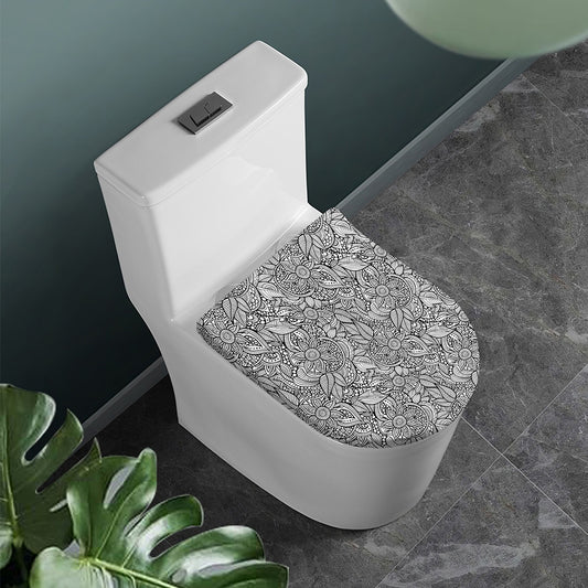 Monochrome Zentangle Pattern Print Toilet Lid Cover