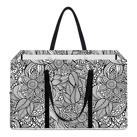 Monochrome Zentangle Pattern Print Utility Tote Bag
