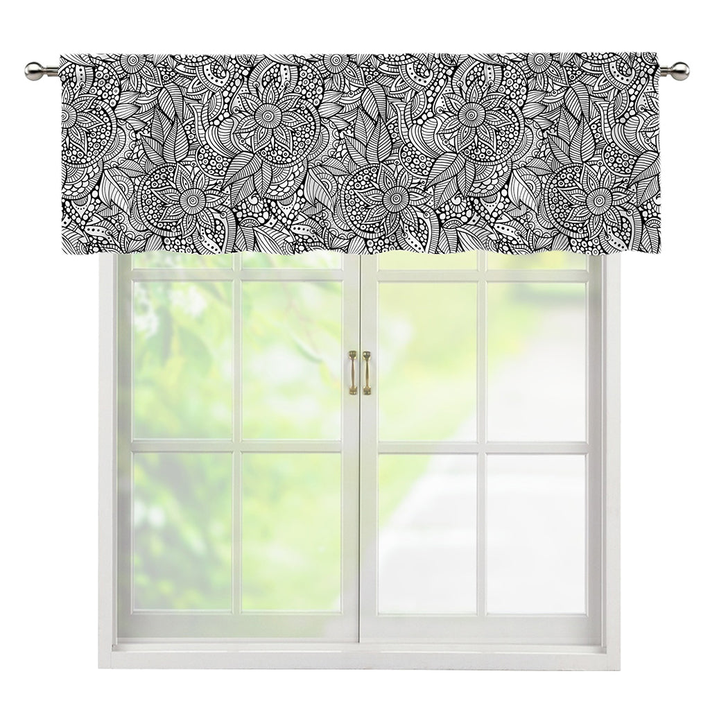 Monochrome Zentangle Pattern Print Window Valance