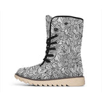 Monochrome Zentangle Pattern Print Winter Boots