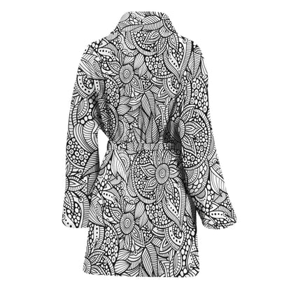 Monochrome Zentangle Pattern Print Women's Bathrobe