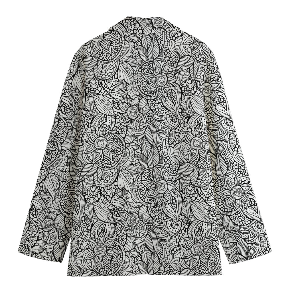 Monochrome Zentangle Pattern Print Women's Blazer