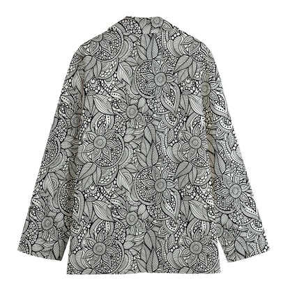 Monochrome Zentangle Pattern Print Women's Blazer
