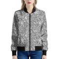 Monochrome Zentangle Pattern Print Women's Bomber Jacket