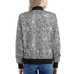 Monochrome Zentangle Pattern Print Women's Bomber Jacket