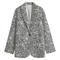 Monochrome Zentangle Pattern Print Women's Cotton Blazer