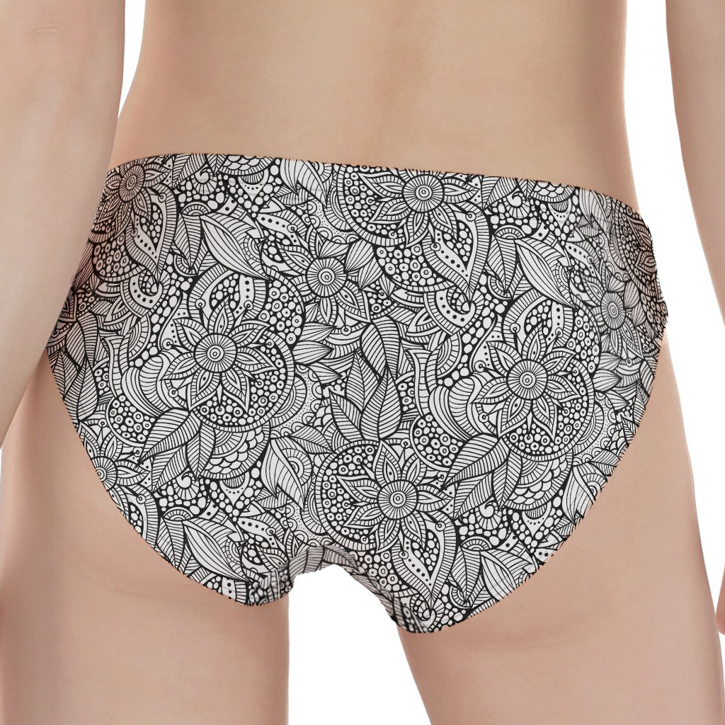 Monochrome Zentangle Pattern Print Women's Panties