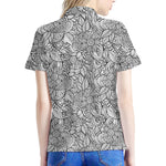 Monochrome Zentangle Pattern Print Women's Polo Shirt