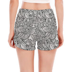 Monochrome Zentangle Pattern Print Women's Split Running Shorts