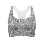 Monochrome Zentangle Pattern Print Women's Sports Bra