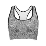 Monochrome Zentangle Pattern Print Women's Sports Bra