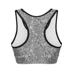 Monochrome Zentangle Pattern Print Women's Sports Bra