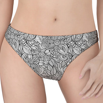 Monochrome Zentangle Pattern Print Women's Thong