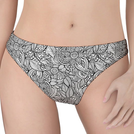 Monochrome Zentangle Pattern Print Women's Thong