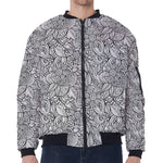 Monochrome Zentangle Pattern Print Zip Sleeve Bomber Jacket