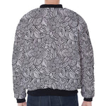 Monochrome Zentangle Pattern Print Zip Sleeve Bomber Jacket
