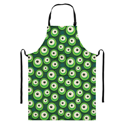 Monster Eyes Pattern Print Bib Apron With Pocket