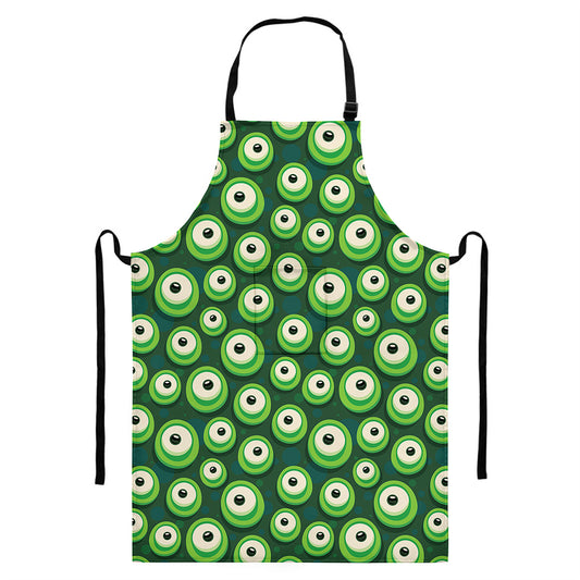 Monster Eyes Pattern Print Bib Apron With Pocket