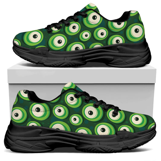 Monster Eyes Pattern Print Black Chunky Shoes