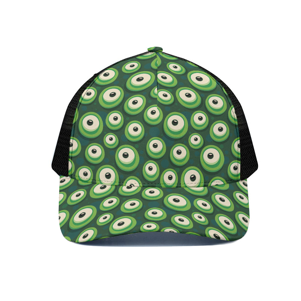 Monster Eyes Pattern Print Black Mesh Trucker Cap