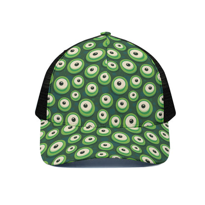 Monster Eyes Pattern Print Black Mesh Trucker Cap