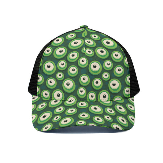 Monster Eyes Pattern Print Black Mesh Trucker Cap