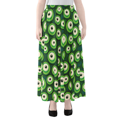 Monster Eyes Pattern Print Chiffon Maxi Skirt
