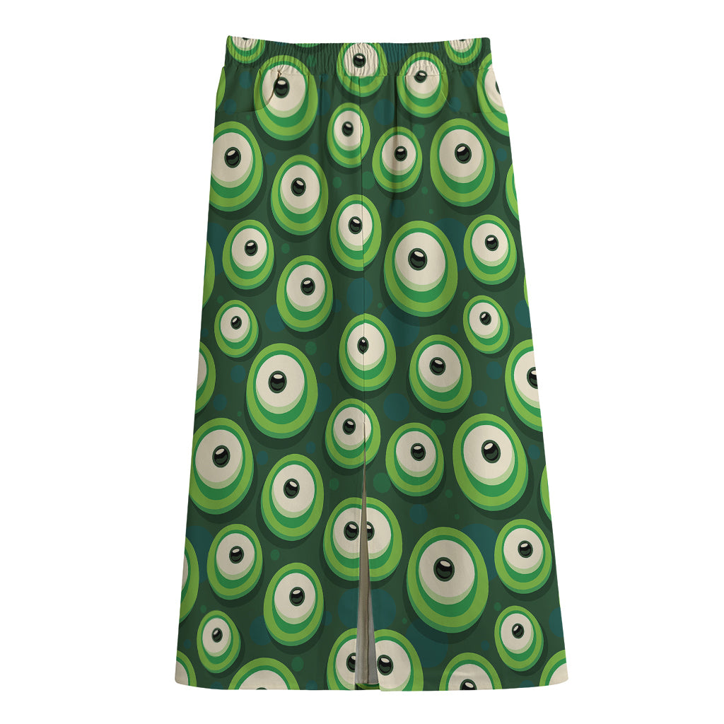 Monster Eyes Pattern Print Cotton Front Slit Maxi Skirt