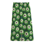 Monster Eyes Pattern Print Cotton Front Slit Maxi Skirt