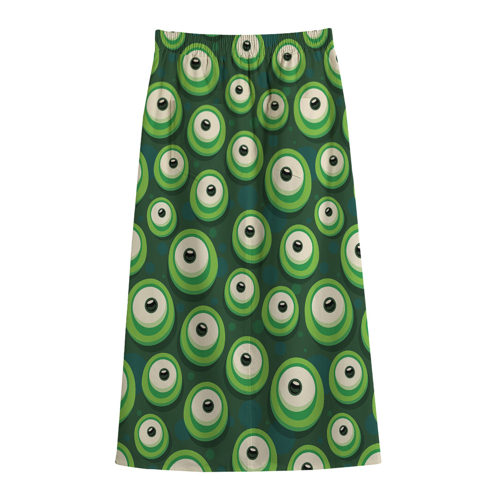 Monster Eyes Pattern Print Cotton Front Slit Maxi Skirt