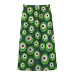 Monster Eyes Pattern Print Cotton Front Slit Maxi Skirt