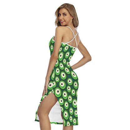 Monster Eyes Pattern Print Cross Back Cami Dress