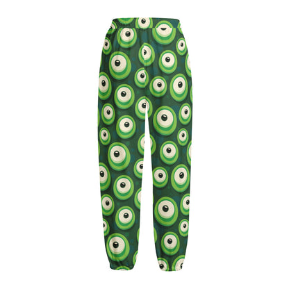 Monster Eyes Pattern Print Fleece Lined Knit Pants