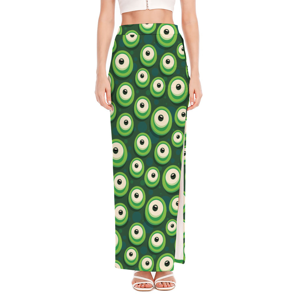 Monster Eyes Pattern Print High Slit Maxi Skirt