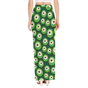 Monster Eyes Pattern Print High Slit Maxi Skirt