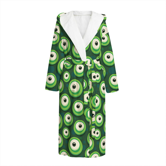 Monster Eyes Pattern Print Hooded Bathrobe