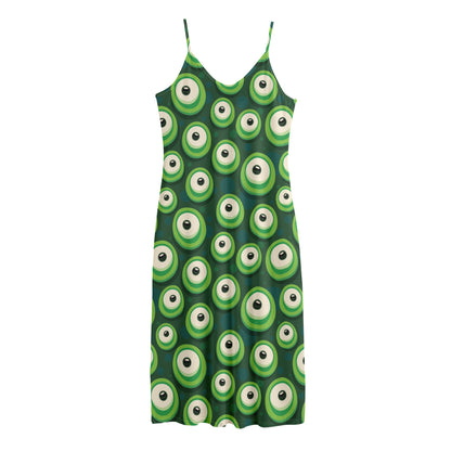 Monster Eyes Pattern Print Jersey Midi Cami Dress