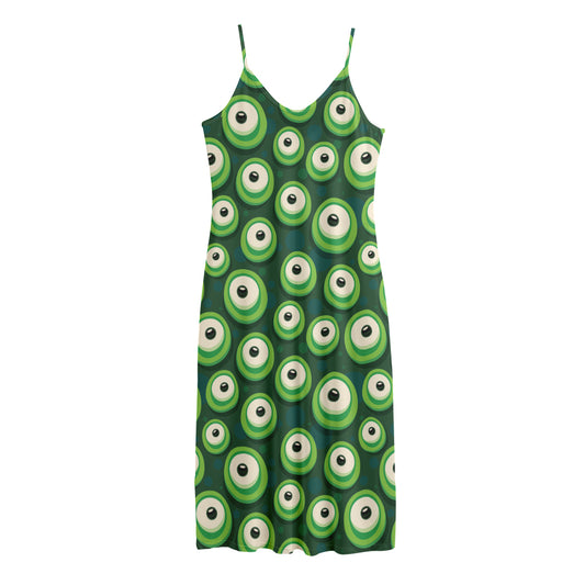 Monster Eyes Pattern Print Jersey Midi Cami Dress