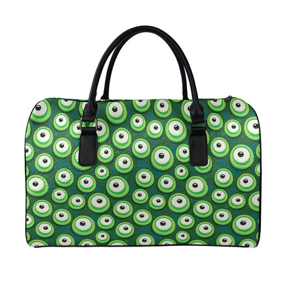 Monster Eyes Pattern Print Leather Duffle Bag