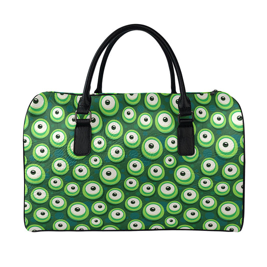 Monster Eyes Pattern Print Leather Duffle Bag