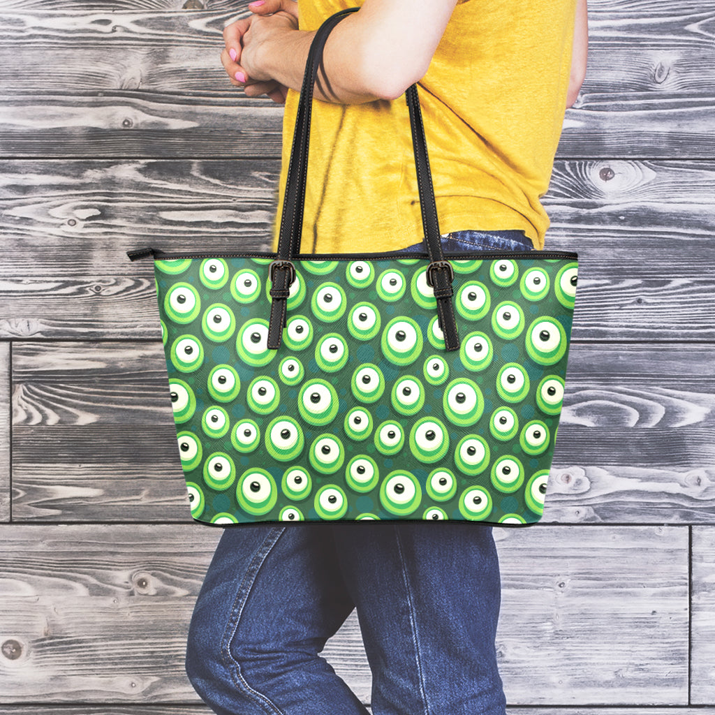 Monster Eyes Pattern Print Leather Tote Bag