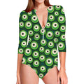 Monster Eyes Pattern Print Long Sleeve Swimsuit