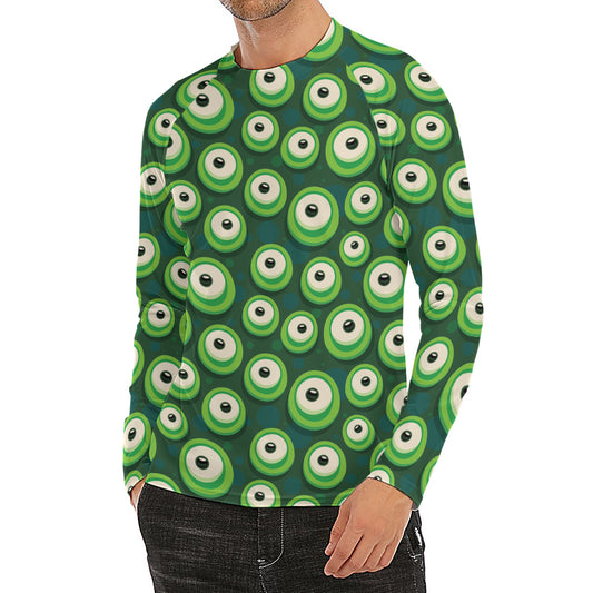 Monster Eyes Pattern Print Men's Long Sleeve Rash Guard